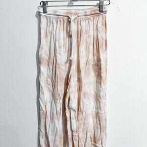 Tiare Hawaii Pants One Size Crinkle Rayon Peach Tie Dye Slit Drawstring Cropped